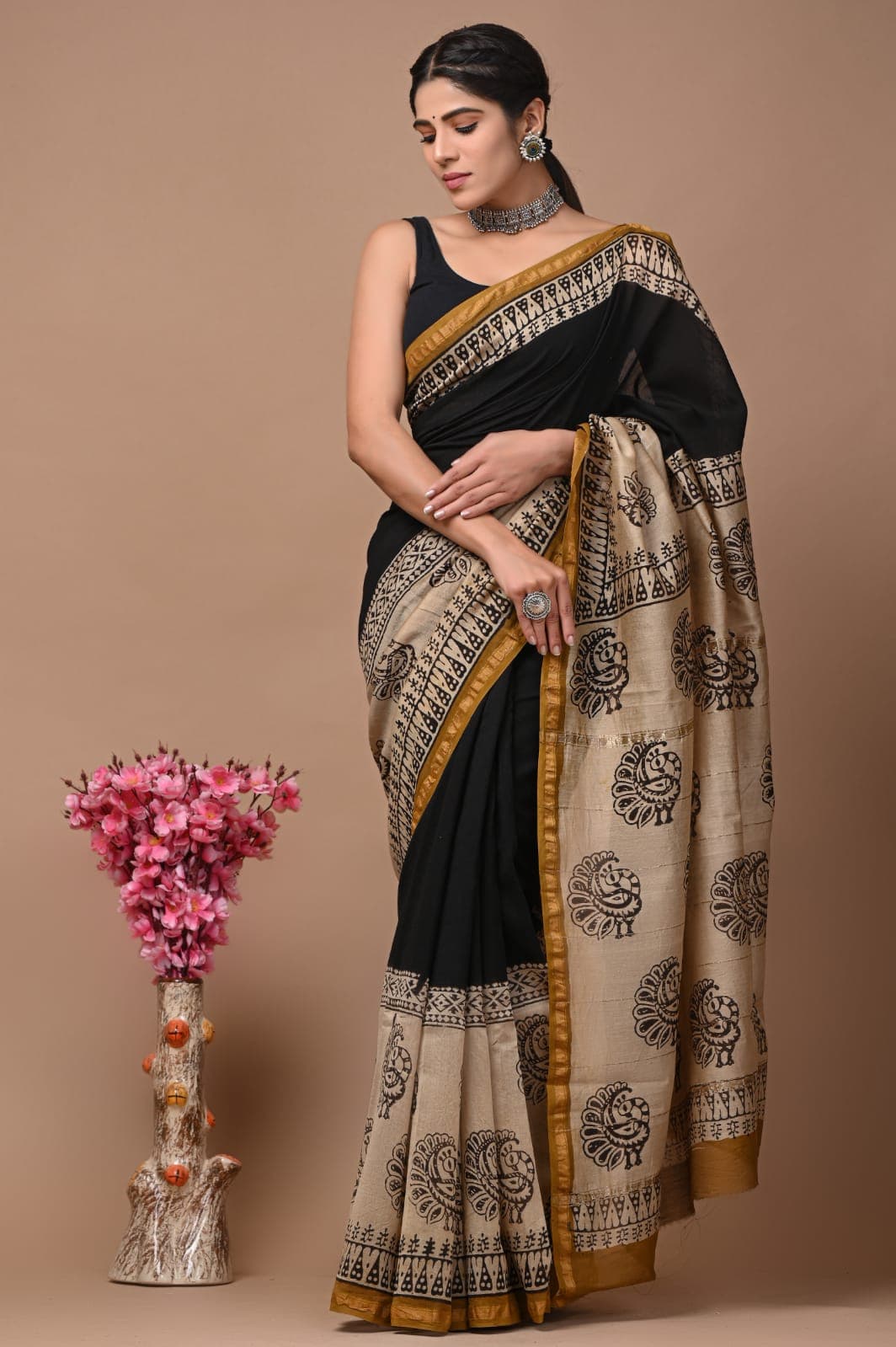 Agnika Boutique Premium Saree - Hand Block Print Chandri Saree