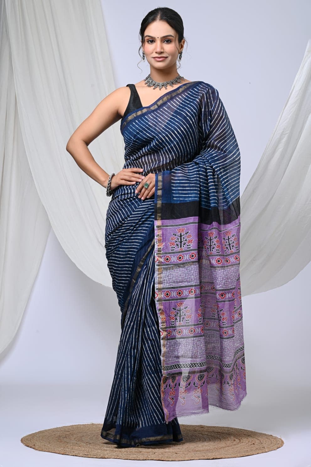 Agnika Boutique Premium Saree - Hand Block Print Chandri Saree