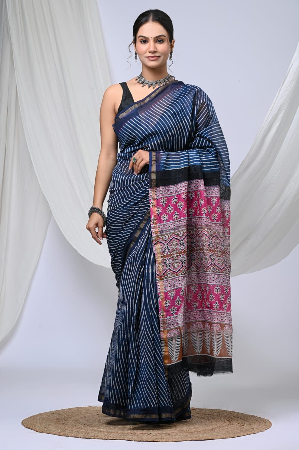 Agnika Boutique Premium Saree - Hand Block Print Chandri Saree