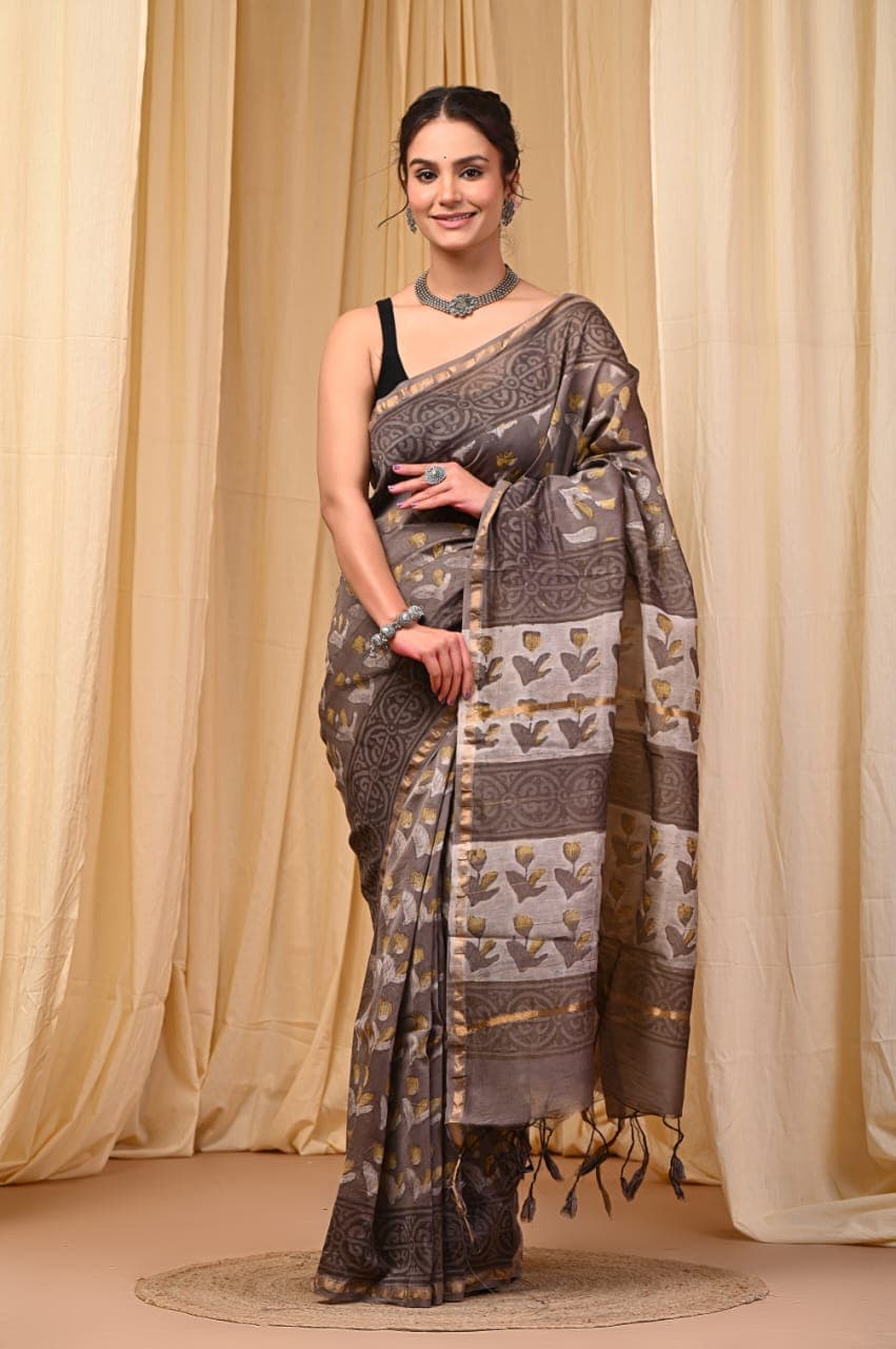 Agnika Boutique Premium Saree - Hand Block Print Chandri Saree
